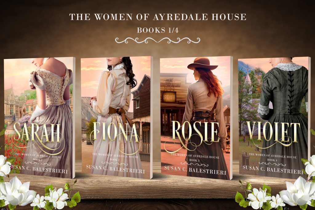 Four book covers on a neutral background with the heading "The Women of Ayredale House" books 1-4